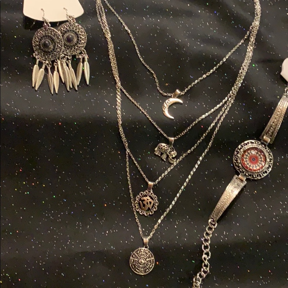 3 pieces antique boho inspired feather, moon
